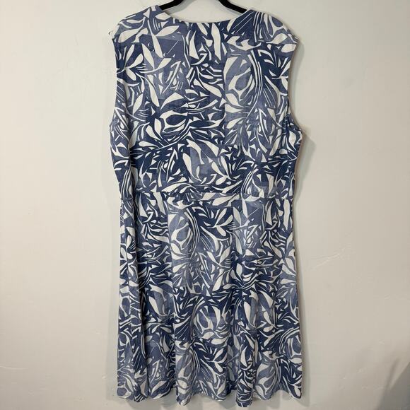 Coolibar Womens Tierra Tank Dress Knee Length Stretch Leaf Pattern Blue White 3X - Picture 2 of 6